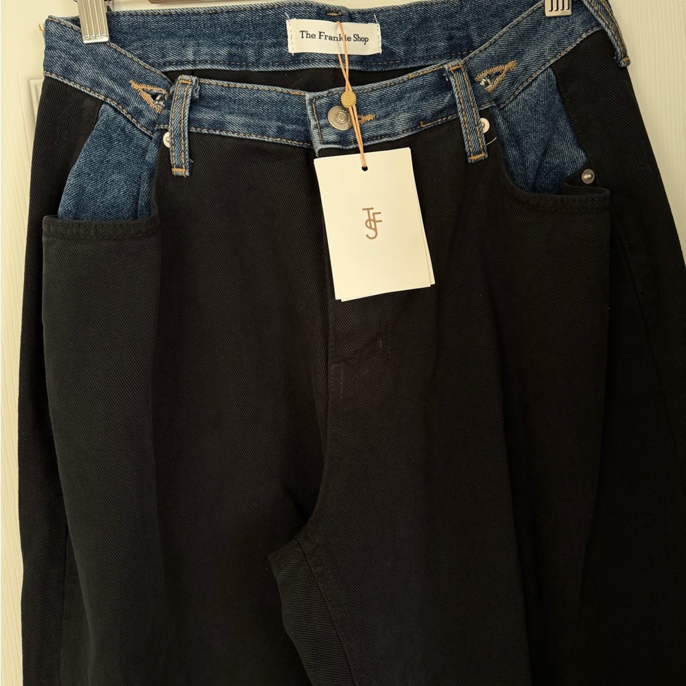 *NWT* The Frankie Shop Black and Blue Contrast Denim Pants M/L *always sold out* - Picture 5 of 8